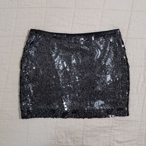 Express Sequin Mini Skirt Black Small Bodycon Metallic Embellished Sparkle Bling